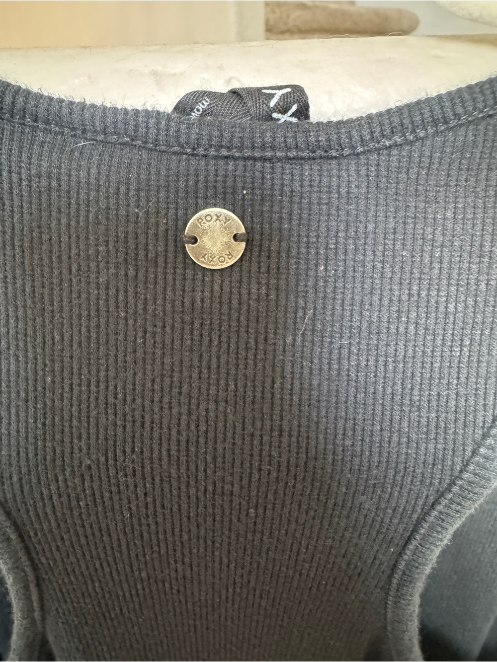 Roxy Black Ribbed Racerback Henley Midi Dress Side Slit XS - Picture 7 of 11